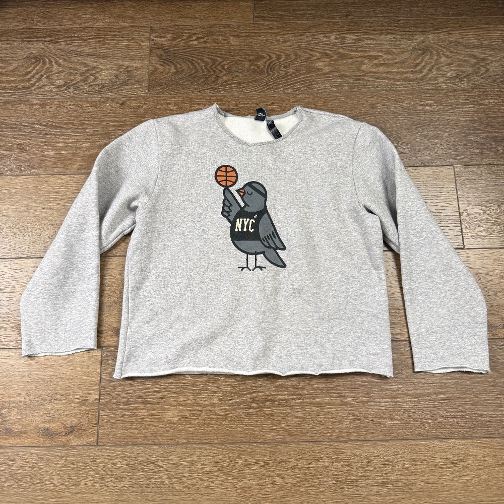 Adidas Pigeon NYC Basketball Crewneck Cut-Off Sweatshirt Gray Sz S Long Sleeve